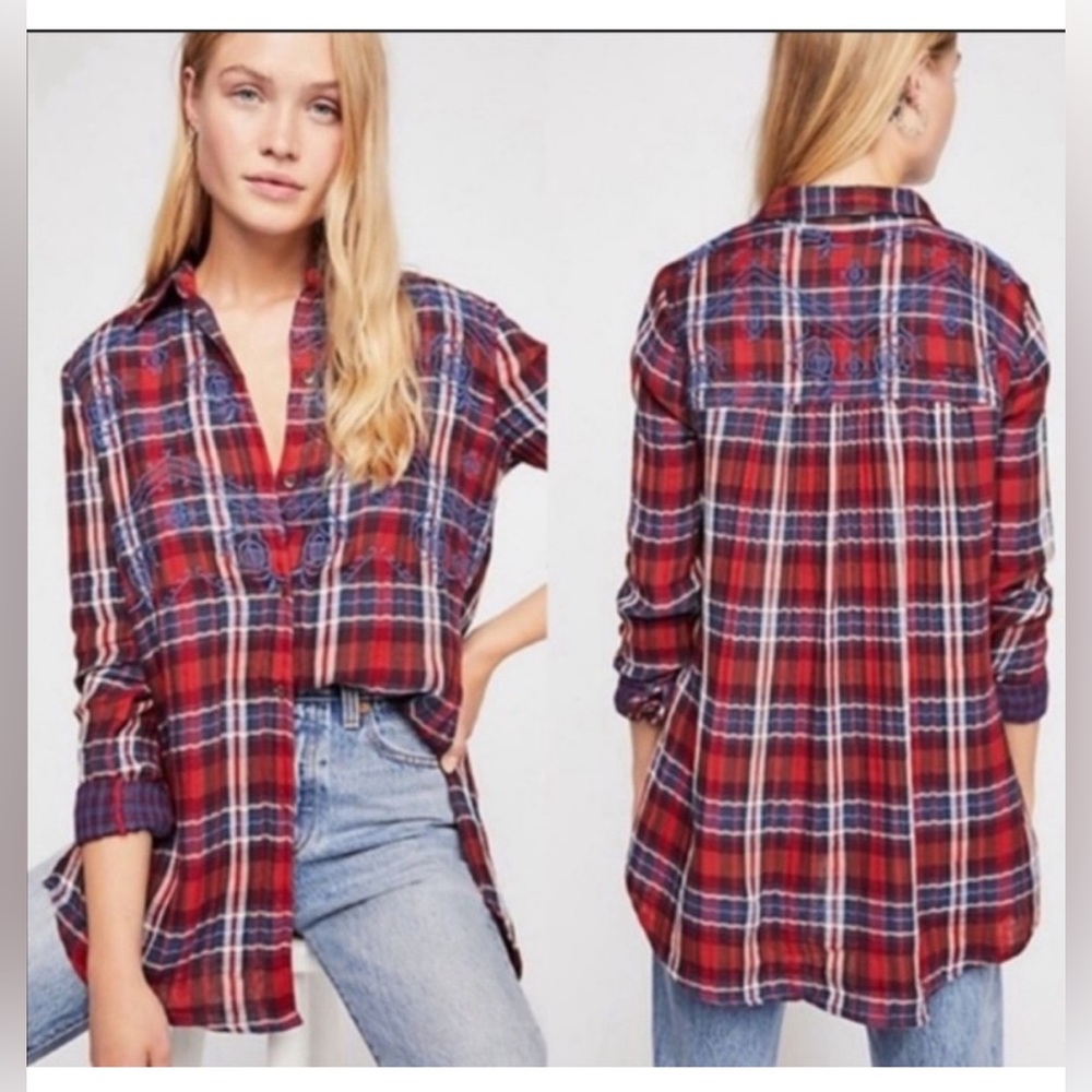 Free People plaid button up shirt XS